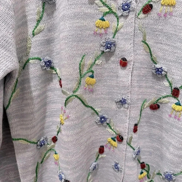 Storybook Knits Ladybug Flower Cardigan sz Large-NWT - Picture 4 of 9